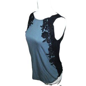 Loft Two-Toned Blue Tank with side floral applique, Size XS